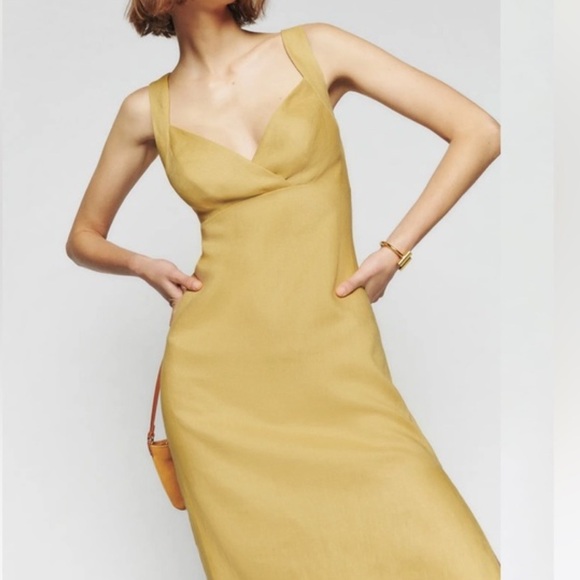 Reformation Yellow Allira Linen Tank Midi Dress Women’s Sz 6 - Picture 3 of 10